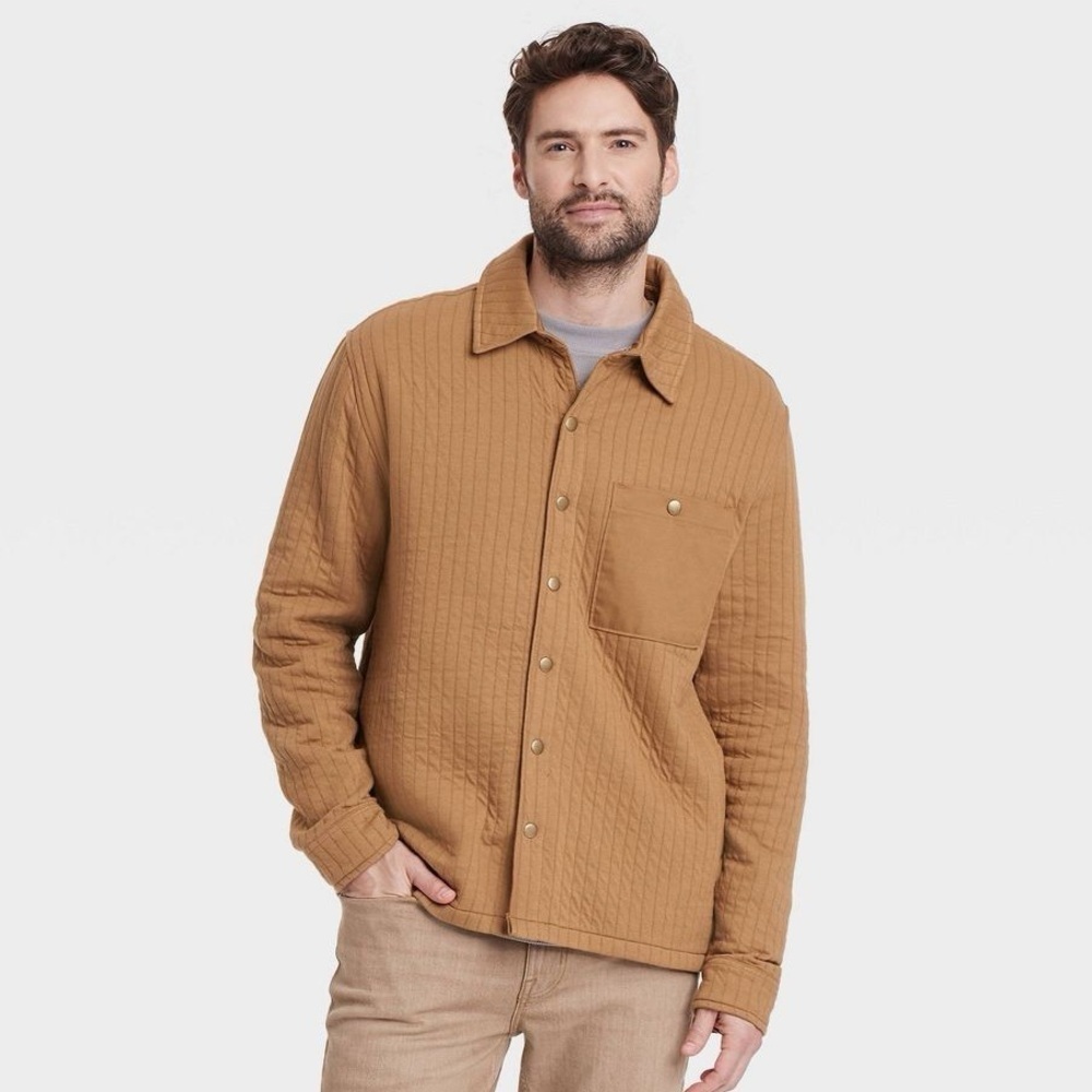 NWT Goodfellow Mens Small Brown Quilted Knit Shirt Jacket Shacket Snap Up‎ New S